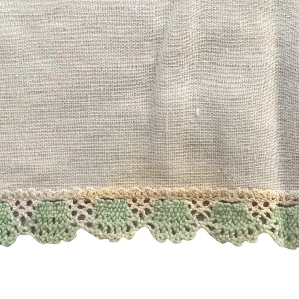 Vintage Handmade Table Runner Embroidered Cabin Rustic Farmhouse Crochet